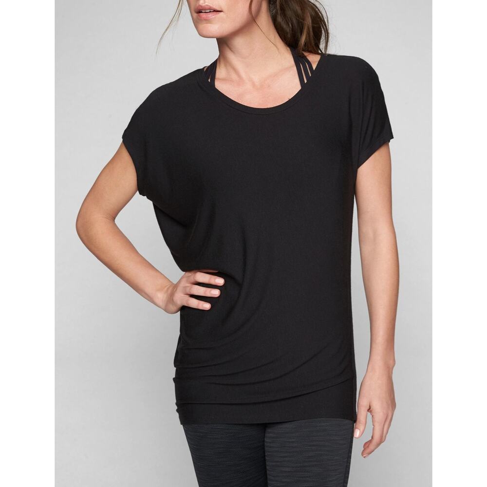 Athleta Essence Drape Tee Women Medium Black Short Sleeve Yoga Activewear Top